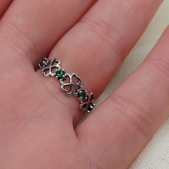 925 Sterling Silver Four Leaf Clover Good Luck Ring - Picture 5 of 9